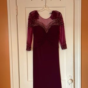 Burgundy long sleeve formal gown with jewelled sleeves NWT